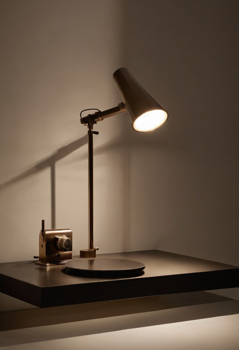 Adjustable ceiling spotlight aimed toward glazed artwork on a wall