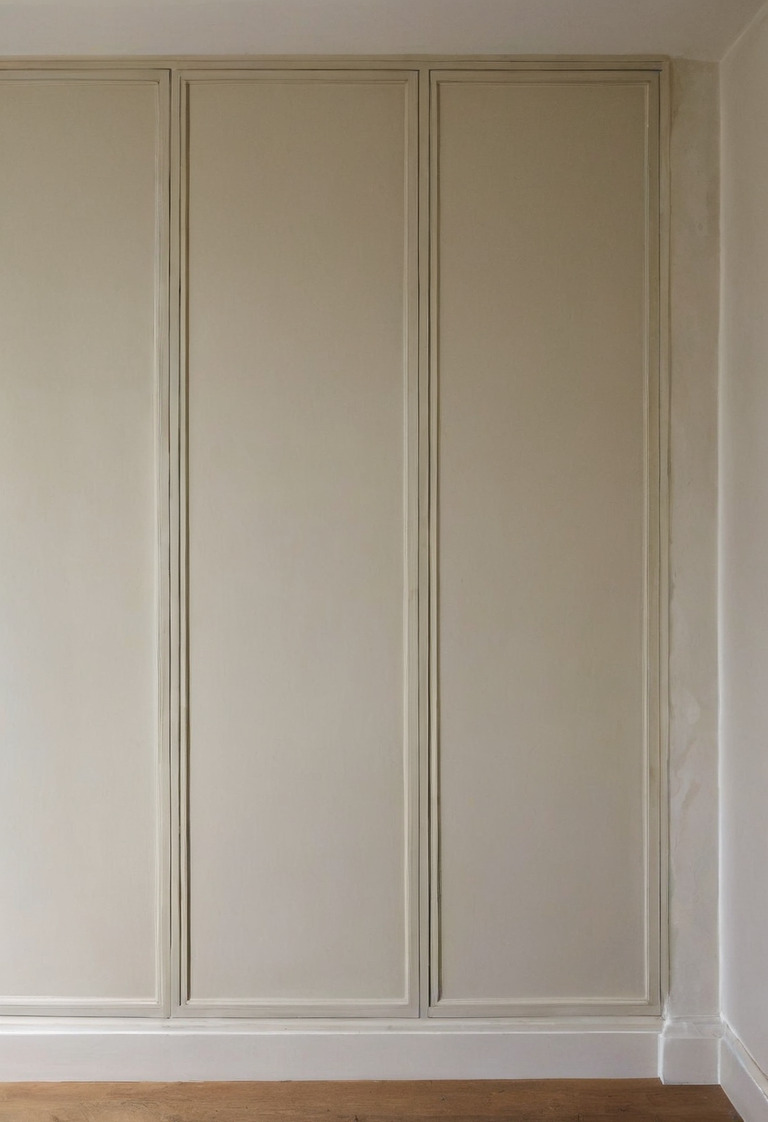 Narrow scribe panel closing the uneven junction between built-in cabinetry and a plaster wall