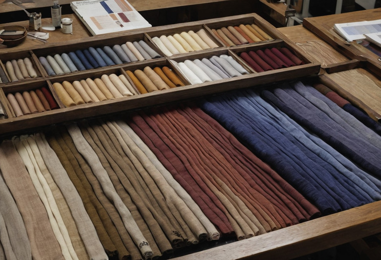 Textile samples showing exposed and protected areas after controlled light exposure