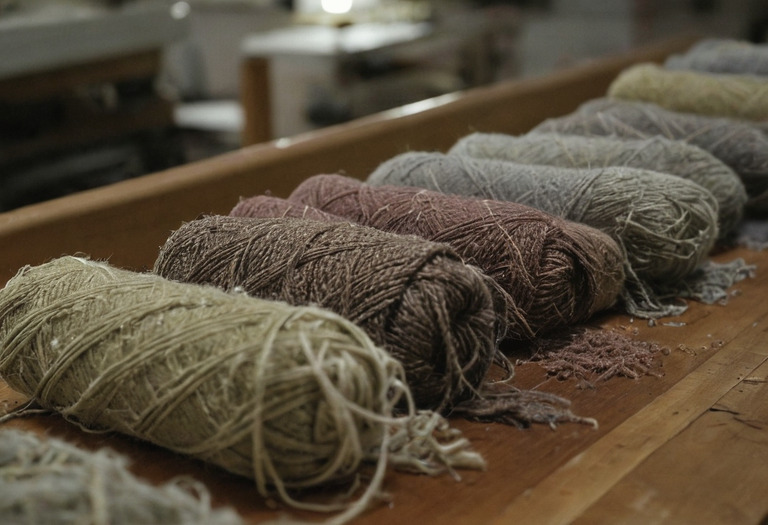 Close view of woven upholstery specimens showing different abrasion wear patterns