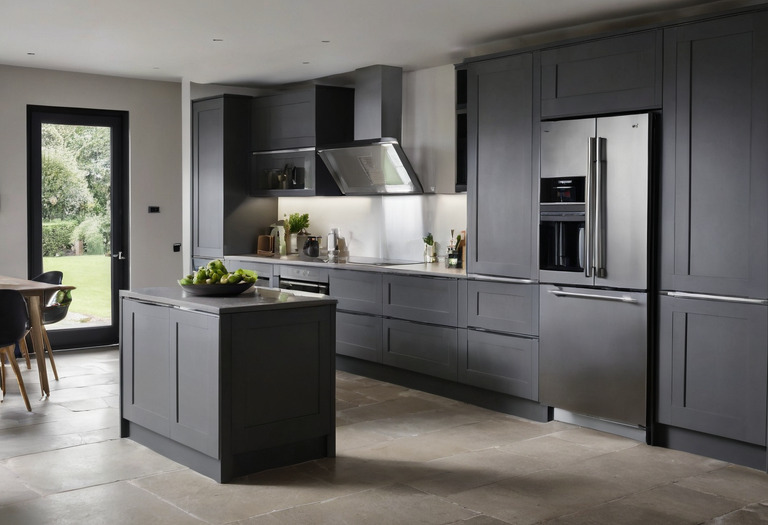 Kitchen with dishwasher, oven and cabinet drawers shown open for a collision check