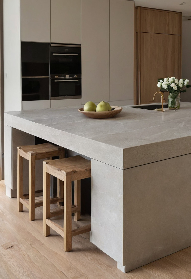 Kitchen island seating overhang with stools and clear knee space