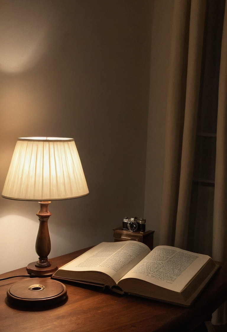 Illuminance meter placed on an open book beneath a reading light