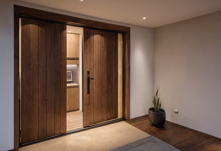 Home-office door detail with perimeter seals and an automatic drop seal