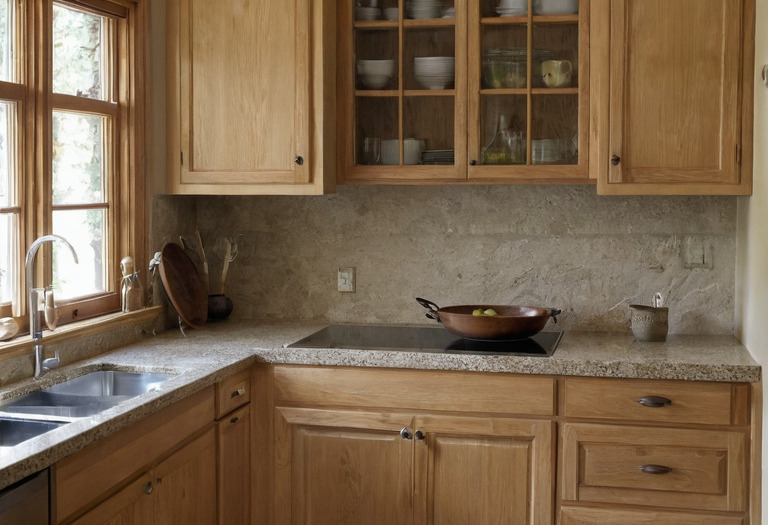 Kitchen with a washable painted wall outside the tiled sink and cooktop zones
