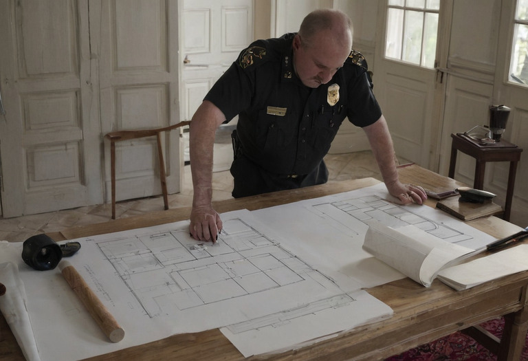 Villa plan marked with camera sightlines, boundaries, and privacy exclusion zones