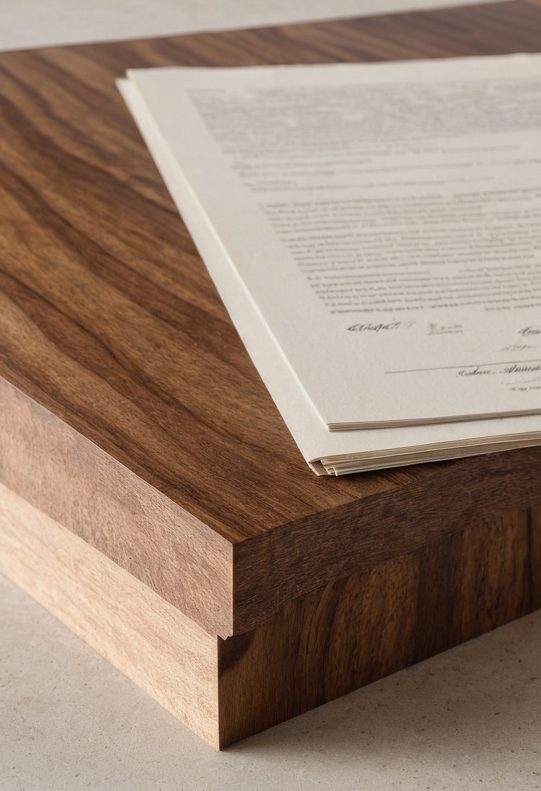 Veneer and plywood samples beside a certificate scope and purchase order