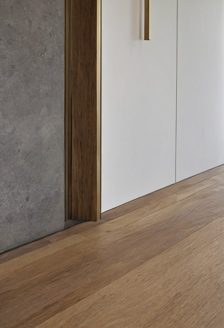 Oak floor meeting a stone entrance zone at a carefully detailed threshold